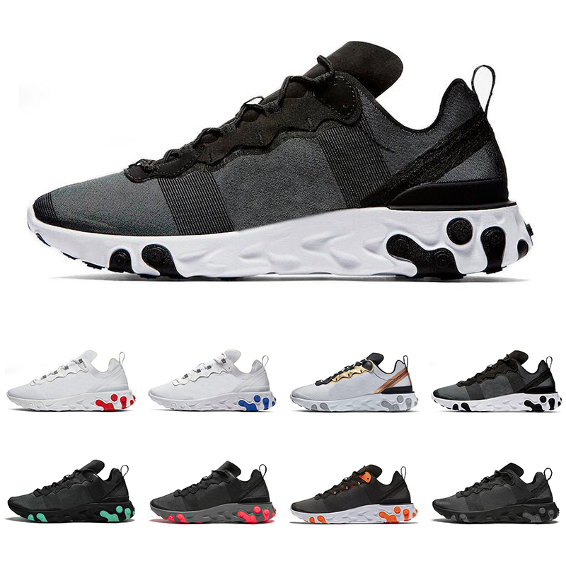 

2019 React Element 55 top quality men women running shoes triple black white green GREY ROYAL RED mens trainers fashion sports sneakers, White royal red
