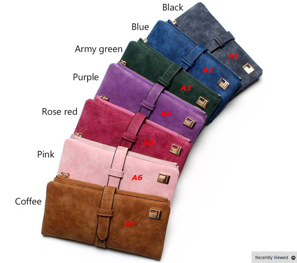 

Retro Style Famous Brand Long Purse Two Fold Women Wallets Drawstring Nubuck Leather Zipper Suede Wallet Ladies Carteira Feminina Clutch Bag, Send randomly