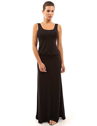 

PattyBoutik Women's Sleeveless Blouson Maxi Dress, Black;gray