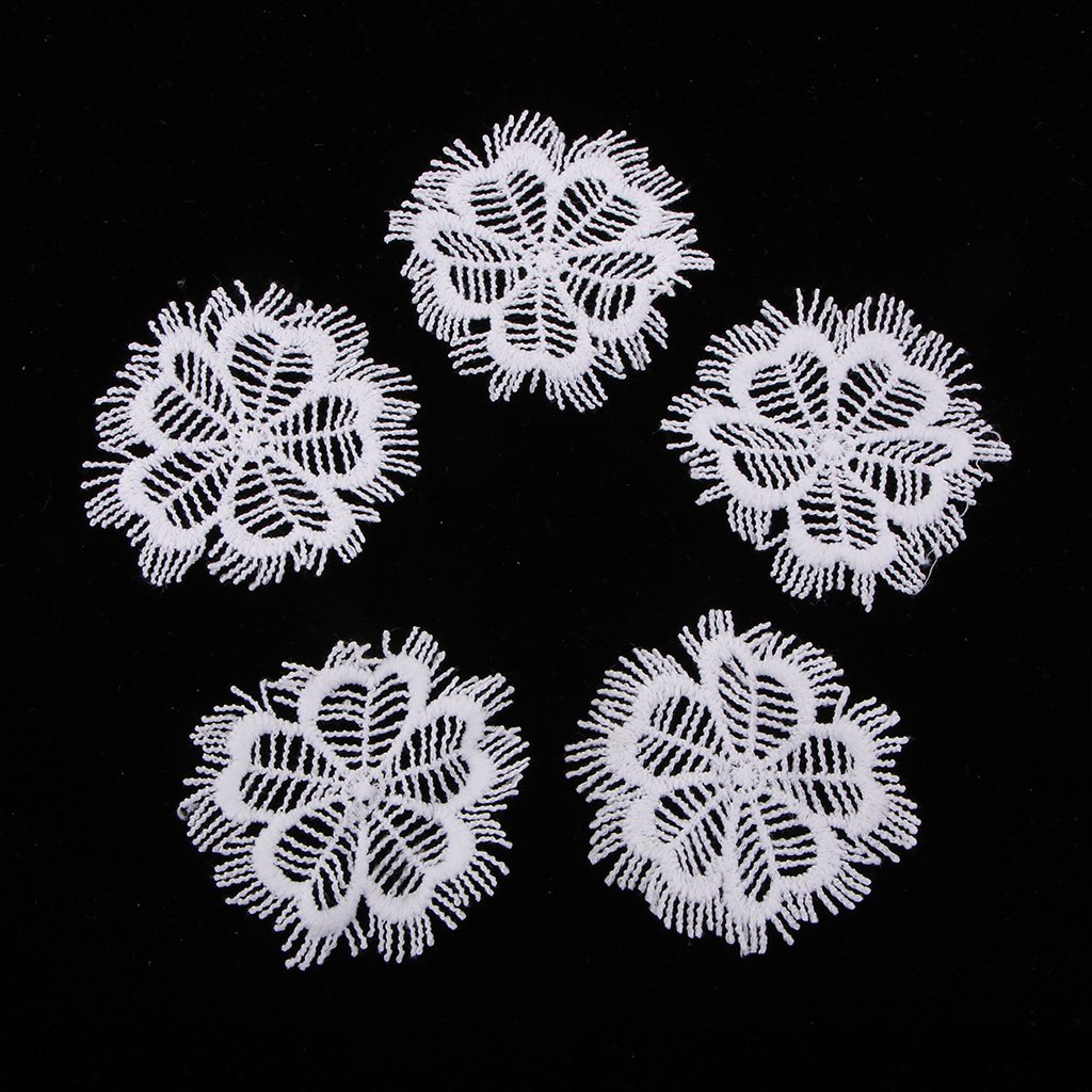 

5pcs cotton embroidered flower patches appliques for clothes dress bag decor, Black