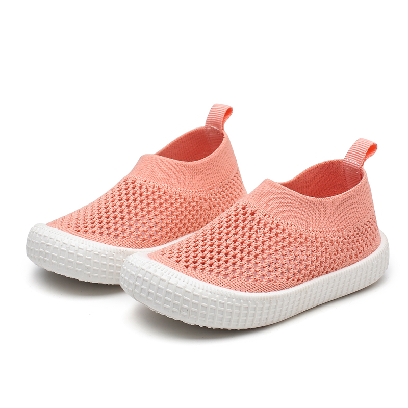 

girls baby mesh socks sneakers kids shoes breathable children boys low-top biscuit shoes solid color flying woven casual, White
