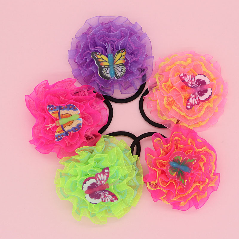 

1Pcs Cute Butterfly Lace Elastic Hair Rubber Bands Scrunchies Ponytail Holder For Kids Hair Accessories Elastic Rope Ties, C5