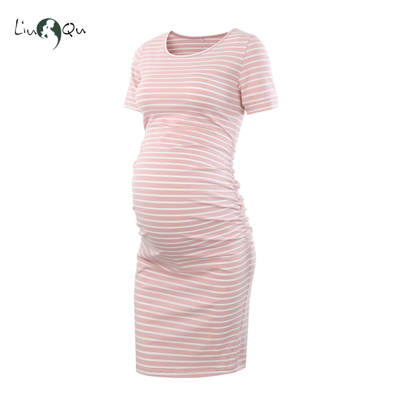 Mama Summer Maternity Dress Bodycon Side Ruched Casual Short
