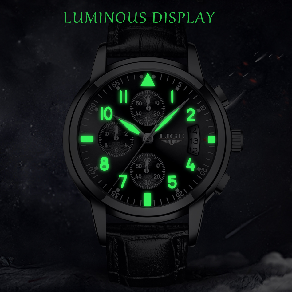 Lige Men Casual Leather Business Clock Mens Watches Top Luxury Quartz