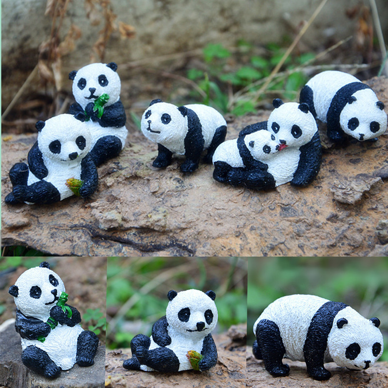 5pcs / Set Mini Panda Animal Figurines Garden Decoration Outdoor Statue Resin Garden Miniatures Micro Bonsai Ornament-image-478926876