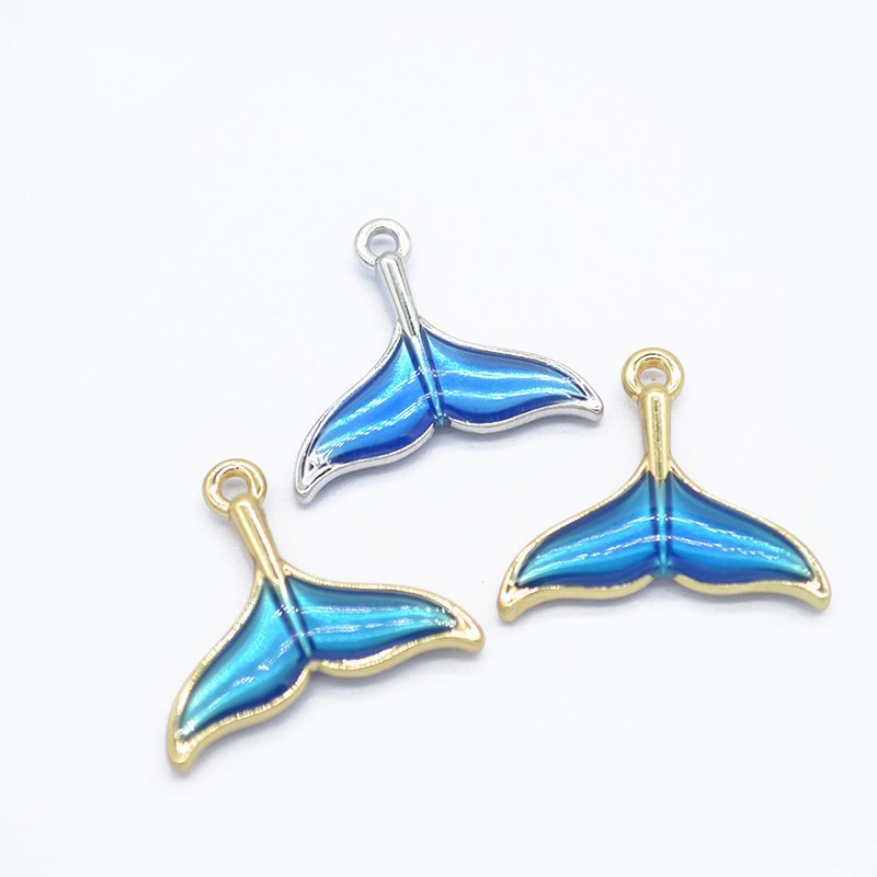 

100pcs--20mmX18mm enamel blue whale tail charm pendant ,ocean fish tail charm-gold tone & silver tone available for craft making