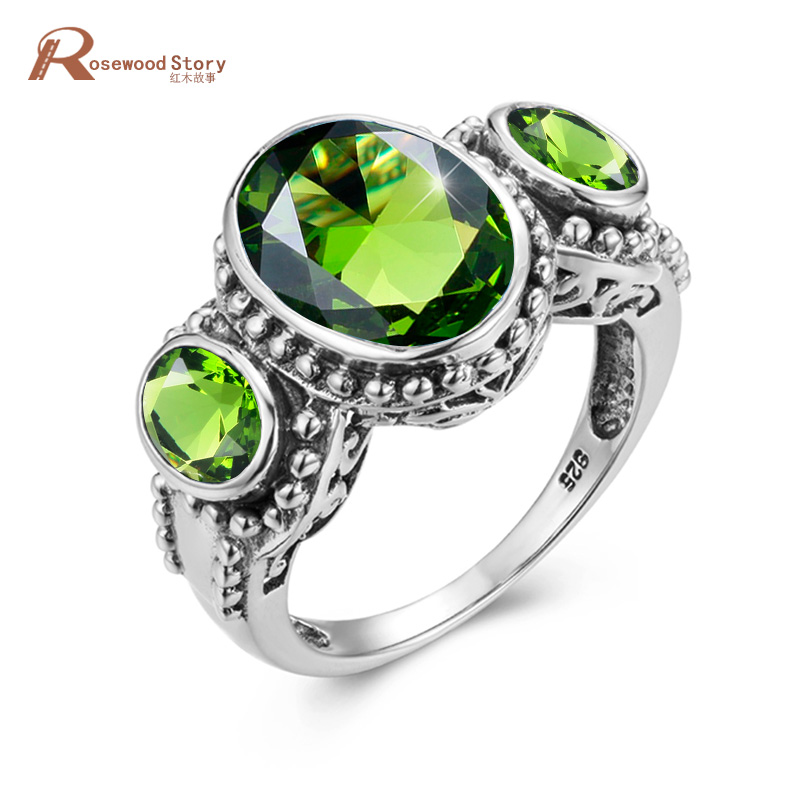 

Cluster Rings Green Stone Peridot Silver 925 Jewelry Woman Olive Fine Jewellery Bohemia Oval Shape Prong Setting Engrave Mens Aneis