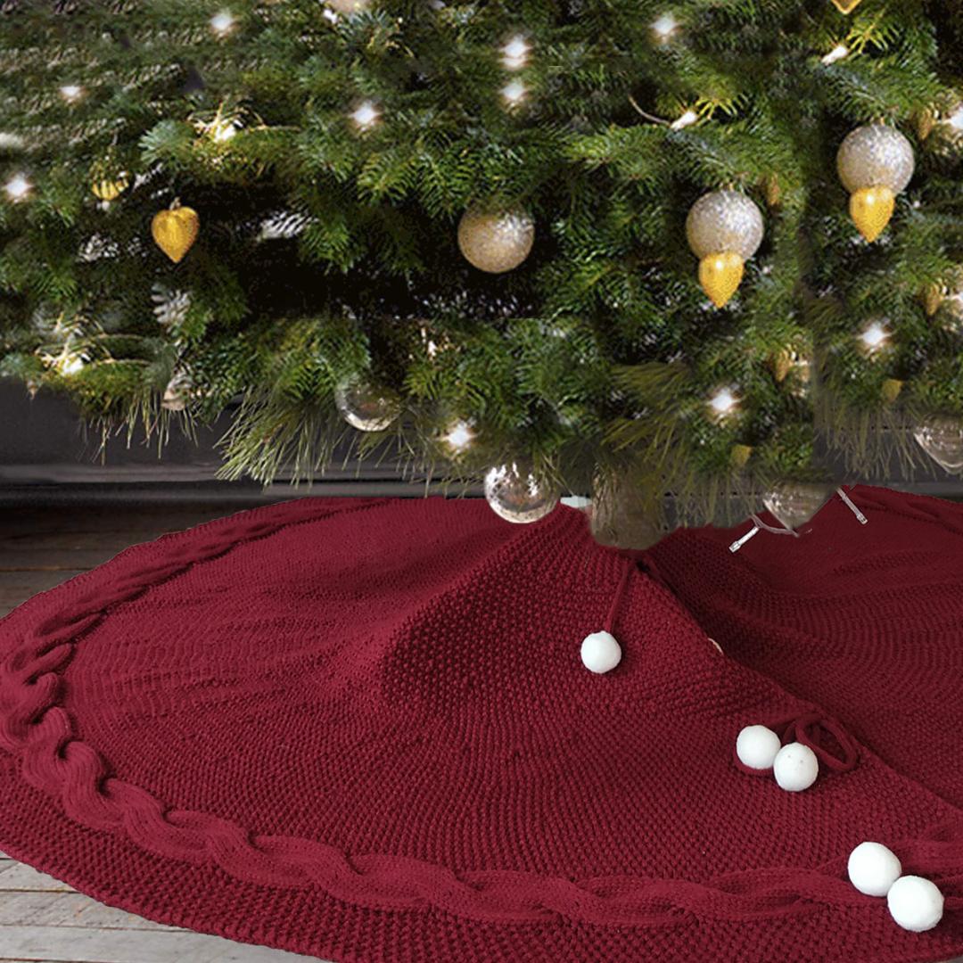 

120cm White Red New Knitted Christmas Wool Tree Skirt Christmas Tree Decoration Party Sipply 500g