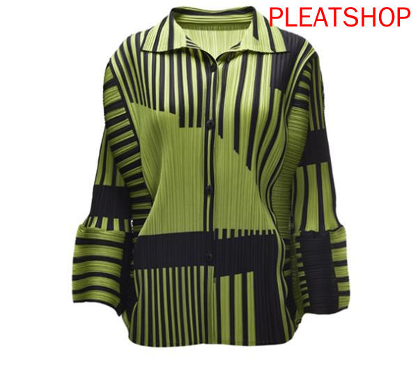 

Spring and Summer New Classic Striped MIYAKE Pleated Long-sleeved Shirt Female Temperament Casual Fashion Wild Loose Shirt Women, Gray