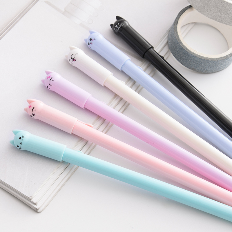 

24 Pcs Korean Creative Stationery Cute Cartoon Cat Neutral Pencil Needle Black Student with Cat Office Supplies