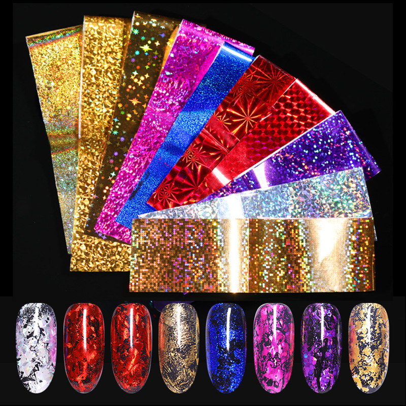 

7 Colors/Kit Holographic Nail Foils Nail Transfer Sticker Rose Gold Champagne Stickers 4*20cm Art Design, 24