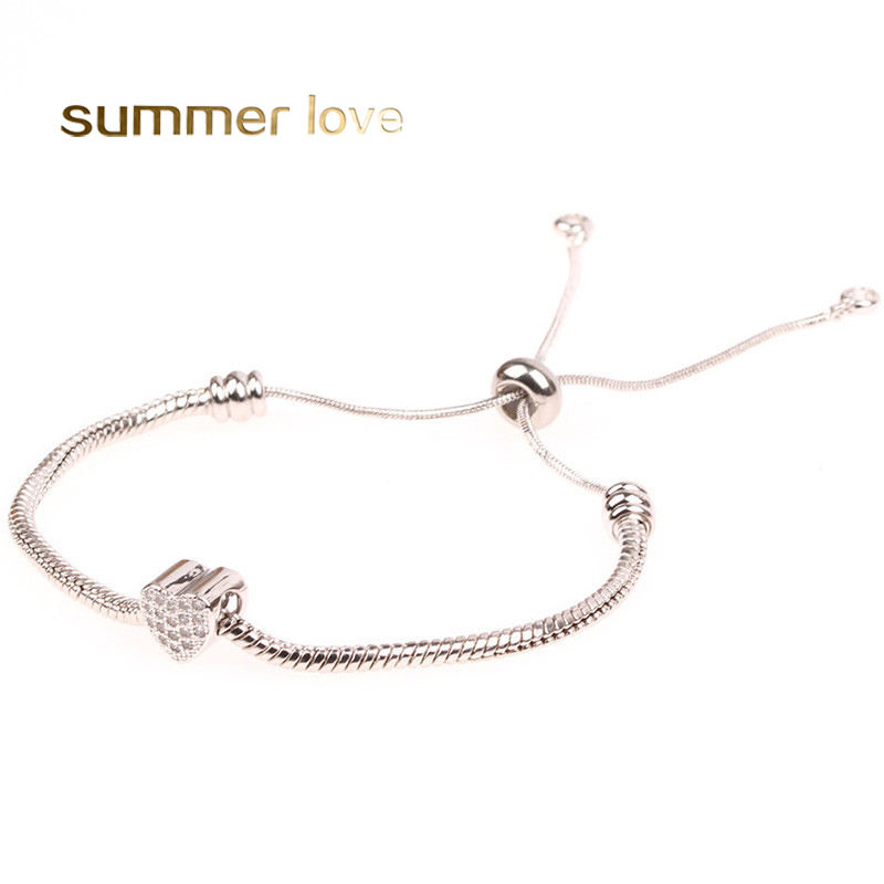

New Heart Cubic Zircon Bracelet for Women Fashion Adjustable Gold Silver Rose Gold Snake Chain Charm Bracelets Jewelry Lover Gift