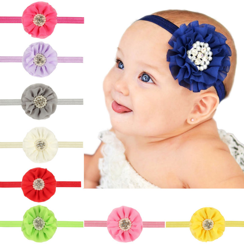 

Mixed Baby Headbands Flowers Head Bands Children Hair Accessories Rhinestone Pearl Hairbands Princess Headdress Elastic Headwear