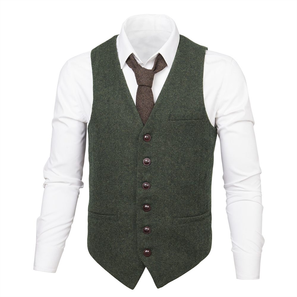 

Green Woolen Herringbone Mens Suit Vest Sleeveless Male Waistcoat Slim Fit Business Wedding Classic Masculino Blazer 007, Army green