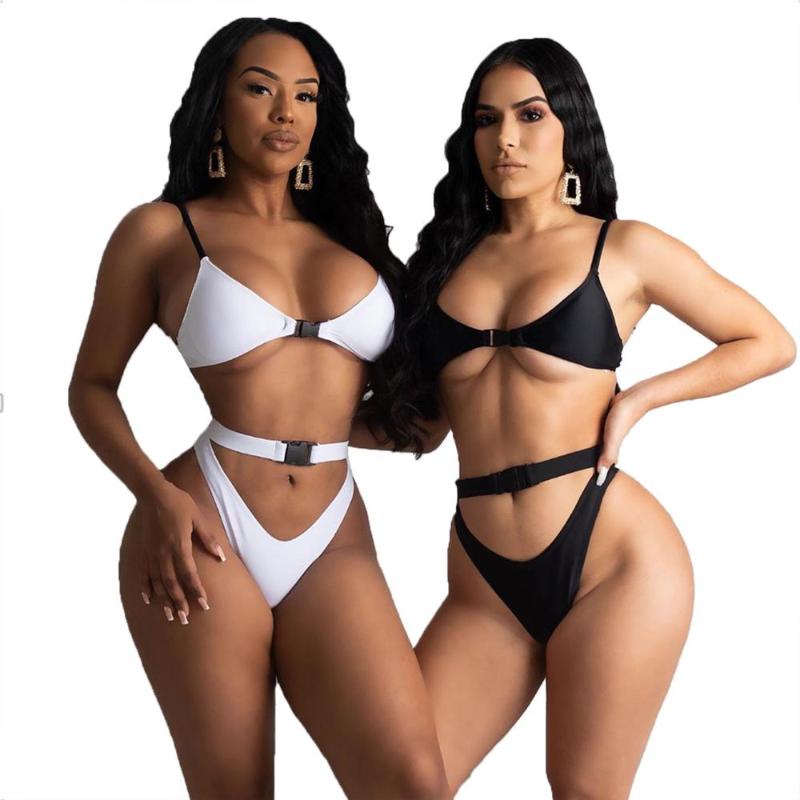 

Sport triangle swimsuit with lace-up button is sexy European and American sexy beach bikini suit, Black