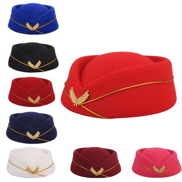 

Air Hostesses Beret Hat Wool Felt Base Cap Airline Stewardess Sexy Formal Uniform Hat Caps Accessory Roll play TH, White