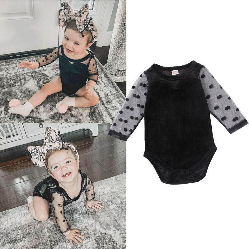 Efaster Newborn Infant Baby Girl Romper Dot Floral Sleeveless Jumpsuit Bodysuit Clothes 0-24 Months