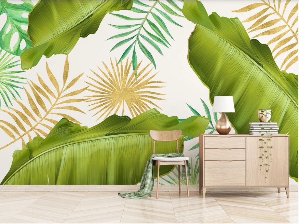 

3d room wallpaer custom photo murals Nordic small fresh banana leaf living room creative TV background wallpaper for walls 3d, Non-woven