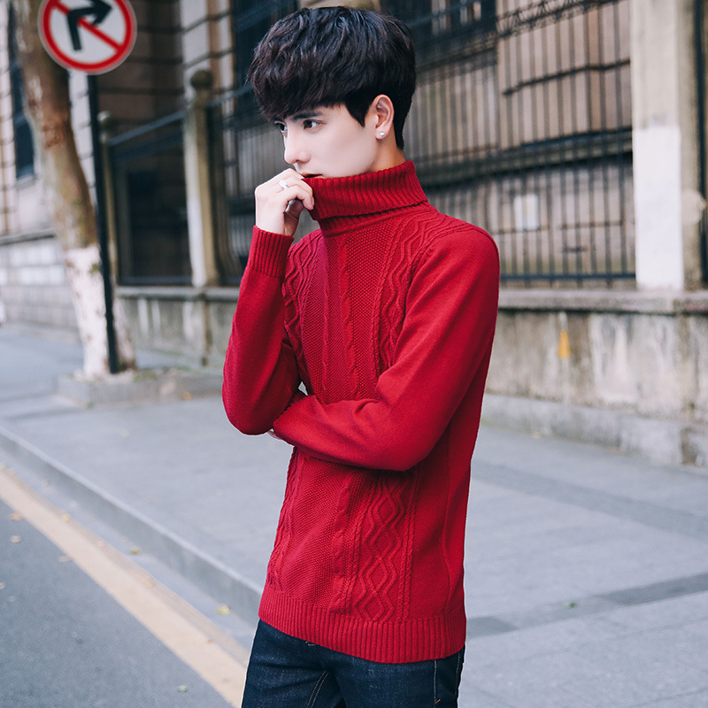 

Autumn and winter young men high necked sweater PULLOVER SWEATER MENS pure youth, Black