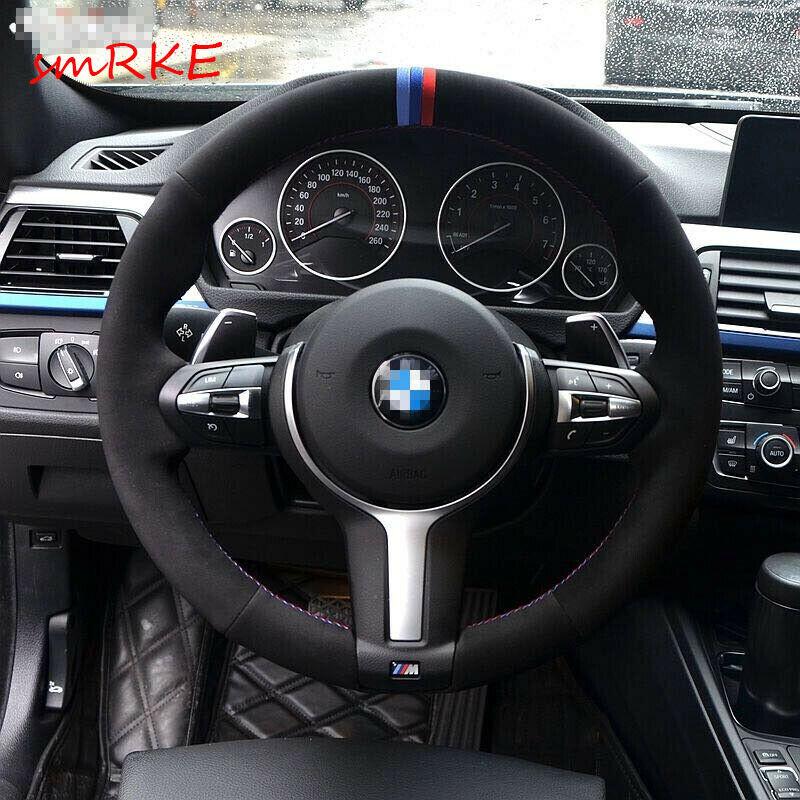 Black Suede Steering Wheel Cover for BMW F33 428i 2015 F30 320d 328i 330i M3 M4-image-546393846