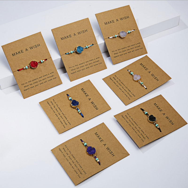 

New Arrival Colorful Handmade Druzy Resin Stone Rope Braided Charm Bracelets for Women Girl Summer Beach wish Jewelry Free Shipping