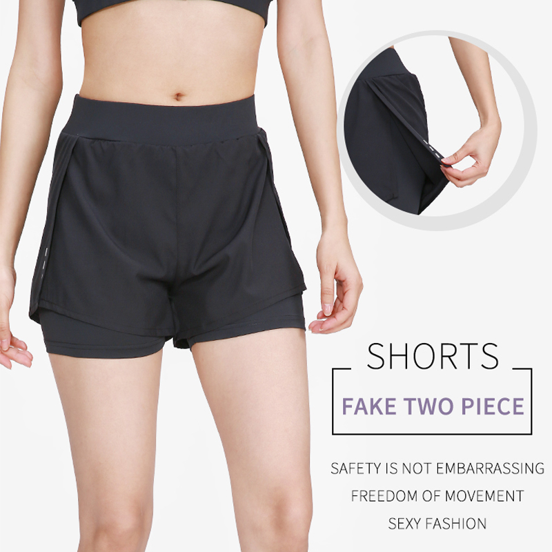 

Summer Fitness Running Shorts Women 2 In 1 Breathable Quick Dry Yoga Shorts Reflective Elastic Gym Sport Leggings Sportswear, Black