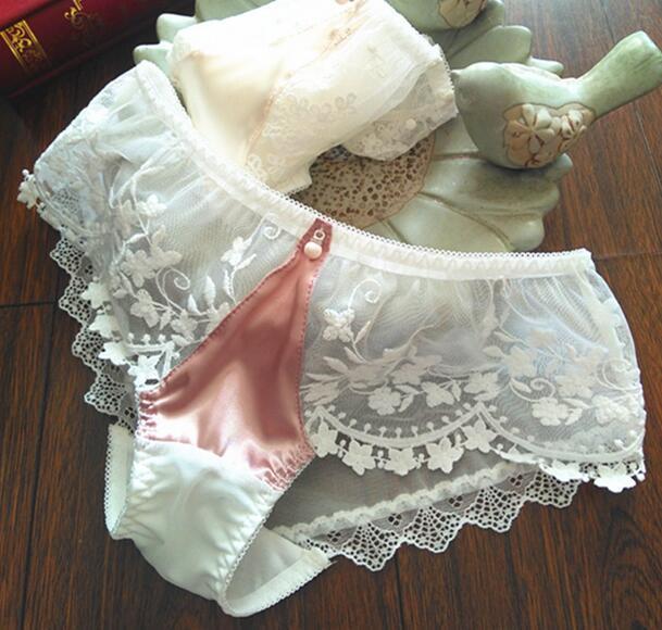 

2019 New Arrival Plus Size M  XL 3XL Princess Lovely Cute Lolita Kawaii Sexy Embroidery Satin Lace Panties Underwear brief T200110, Grey