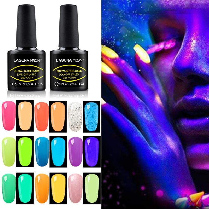 

Lagunamoon Night Glow In Dark Luminous Fluorescent Gel Nail Polish Semi Permanent UV LED Nails Art Enamel Varnish Lacquer 8ML, Army green