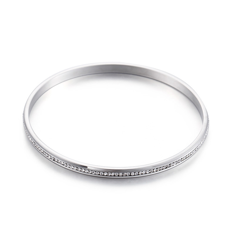 

Simple Jewelry Gold & Silver Stainless Steel Female Bangles Classic Rhinestone Mini Bangles Bracelets For Wedding Women