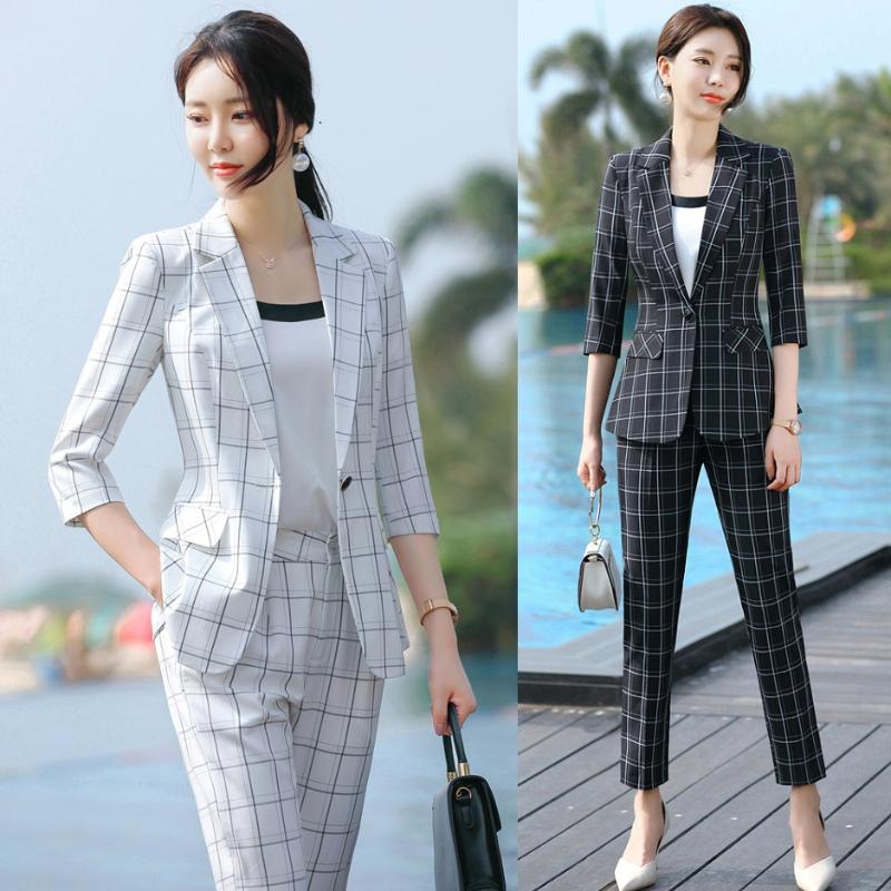 

New 2020 Fashion Ladies White Blazer Women Business Suits Formal Office Suits Work Wear Half Sleeve Jeckets and Pant Set, Blazer only