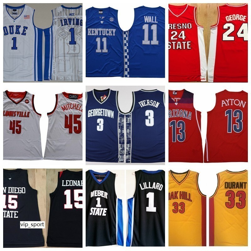 Maillot de basket-ball universitaire NCAA Toutes les équipes Kyrie George Durant Irving Wall Simmons Lillard Mitchell Allen Leonard Iverson Ayton