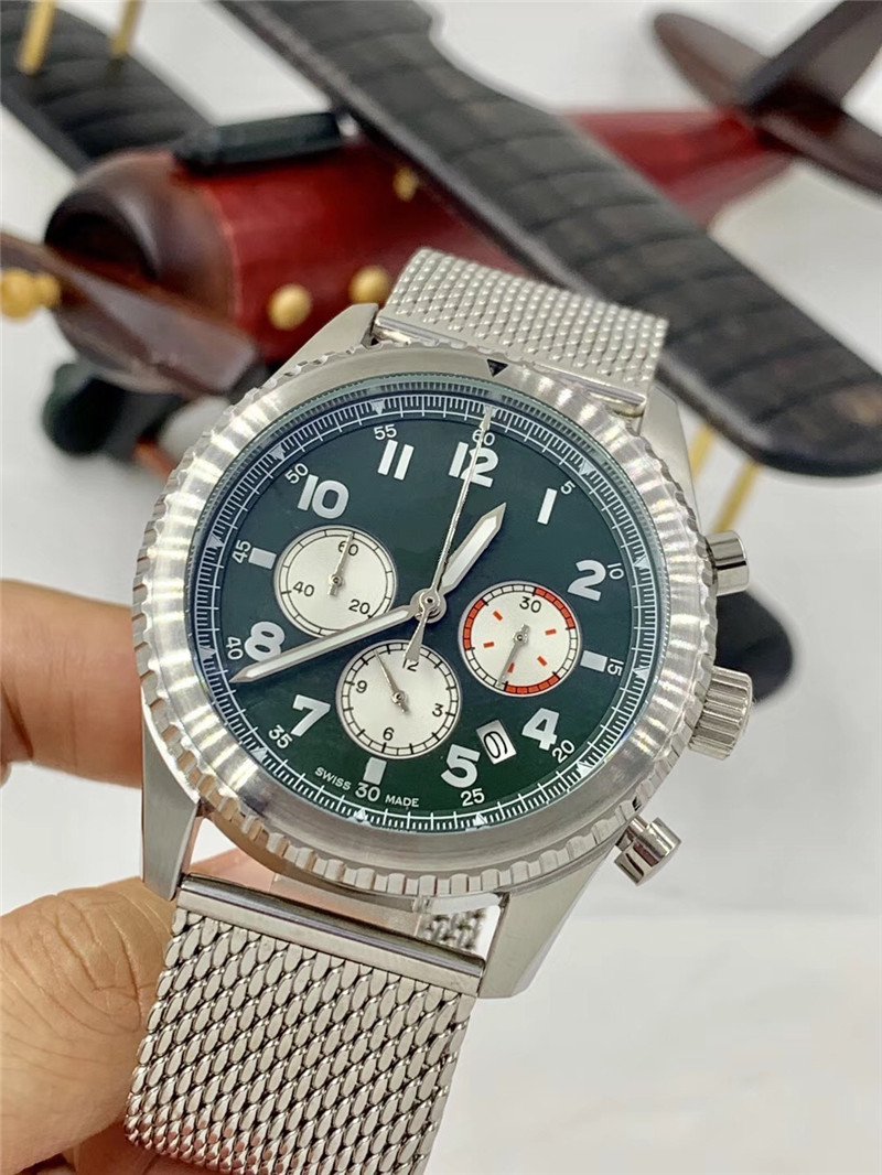 

Free shipping new arrivals watch quartz stopwatch Stainless steel watches green dial man watch Male wristwatch 261, Silver case rubber