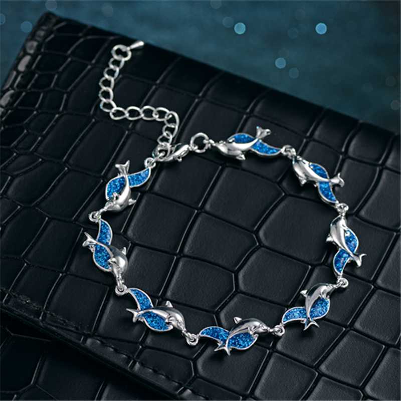 

Charm Bracelets Silver Bracelet Manifold Temperament Female Wild Opal Dolphin