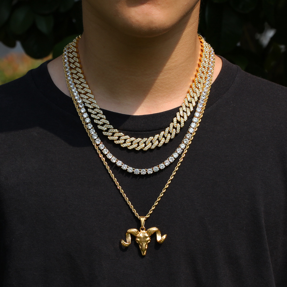 Fashion Unisex Hip Hop Plaqué Or Strass chèvre Pendentif Chaîne Collier Cadeau