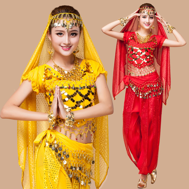 

4pcs/Set Women Belly Dance Costumes for Woman Belly Dance Dress Adult Bellydance Suit Lady Stage Performance Clothes Dancing Set, 4 piece blue