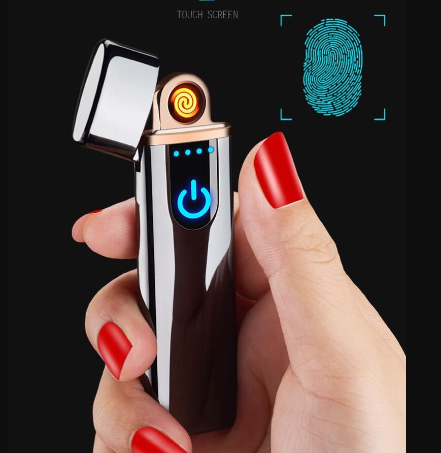 

New Thin USB charge touch electronic lighter windproof electric wire Metal cigarette lighter for Male Women smoking accessories gift box