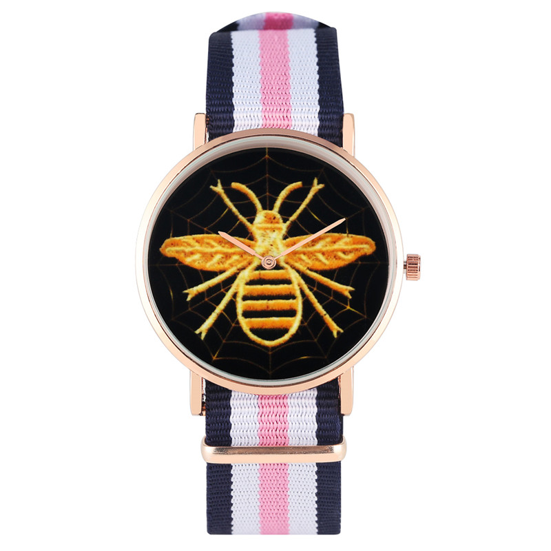 

Creative Yellow Bee Bumblebee Design Watches Women Fashion Quartz Wristwatch Mixed Color Canvas Bracelet Band Casual Sport Watch, Slivery;brown