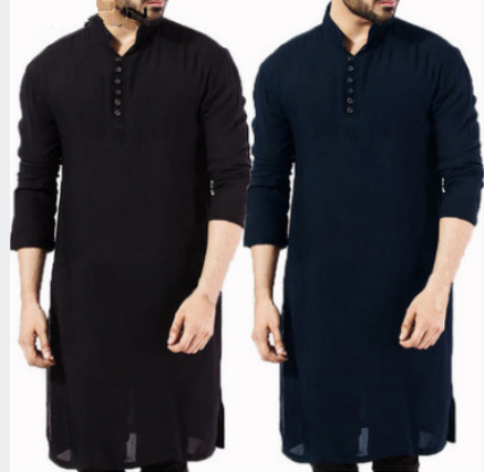 

Men Islamic Arab Muslim Kaftan Stand Middle East Pakistan Saudi Arabia Abaya Dubai Solid Color 3/4 Sleeve Muslim Robe S-5XL
