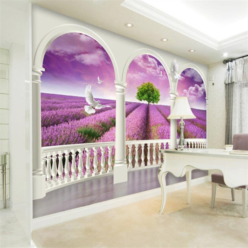 

mural papier peint wallpaper for walls 3 d Custom wallpaper Dream 3d Provence Purple Lavender TV Wall papel parede, As pic