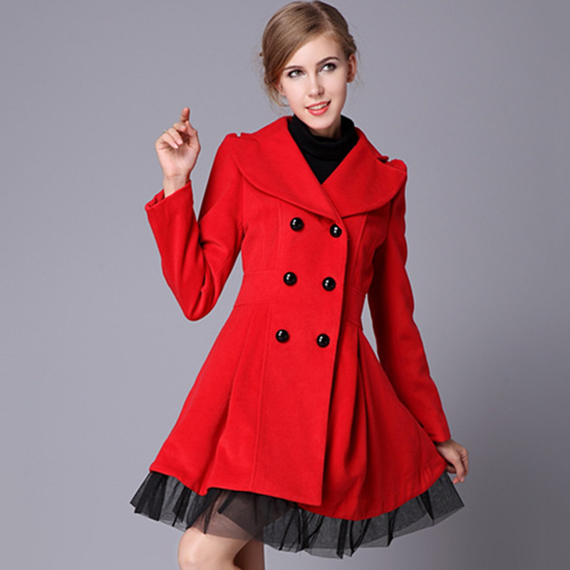 

European and American Windbreaker Women' Twill Stitching Gauze Mesh Casual Thench Coat Double Breasted Lapel Woolen Coat Z757, White