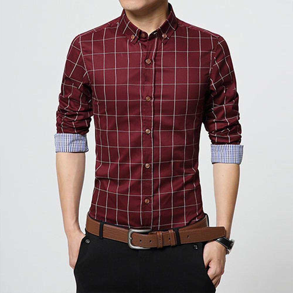

New Autumn Fashion Brand Men Clothes Slim Fit Men Long Sleeve Shirt Plaid Cotton Casual Shirt Social Plus Size -5XL, Gray