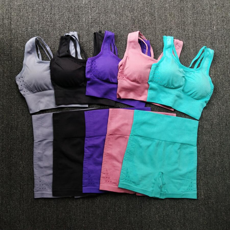 

Women Seamless yoga set Fitness Sports Suits GYM Cloths Yoga Bra High Waist Running shorts Workout clothing tops, Green set