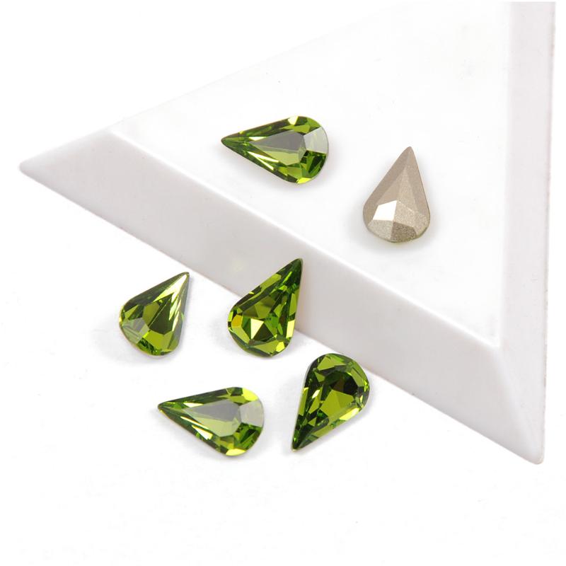 

YANRUO 4300 Best Quality Crystal Glitter Olivine Color Pear Shaped Pointback Strass Rhinestone 3D Glass For Nail Art Decoration