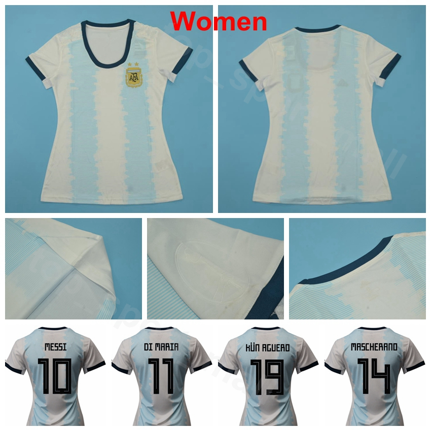 

2019 2020 Lady Argentina Women MESSI Jersey Home White Soccer DI MARIA AGUERO MARTINEZ OTAMENDI Pezzella Football Shirt Kits Uniform