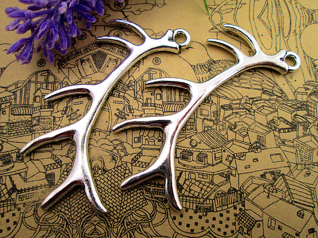 

15pcs-- Antler charms,Antique Tibetan silver Large 3D Deers Antlers Charms Pendants 68x32mm