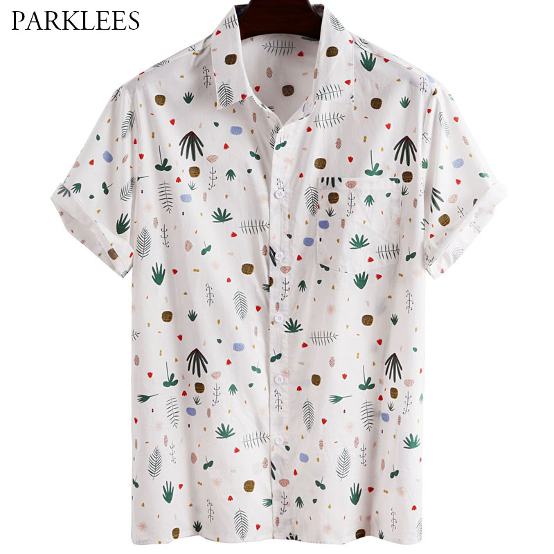 

Plant Floral Printed Summer Mens Shirts 2020 Casual Button Chemise Homme with Front Pocket Hawaiian Daily Shirt for Men Camisas, Green