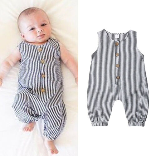 

Summer Newborn Baby Boy Girl Cotton Striped Sleeveless Romper Jumpsuit Clothes Outfits Baby Clothing 2020, As pic