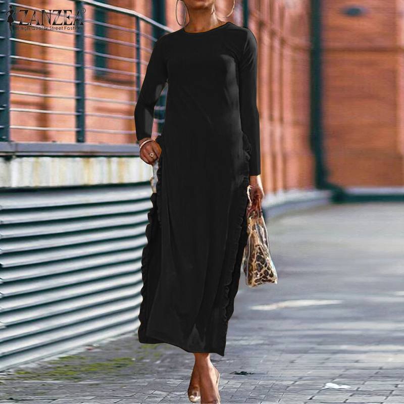 

ZANZEA Plus Size Women Tops and Blouses 2019 Autumn Long Sleeve Shirts Elegant Ladies Long Tunic Tops High Sexy Split Hem Blusas, Black