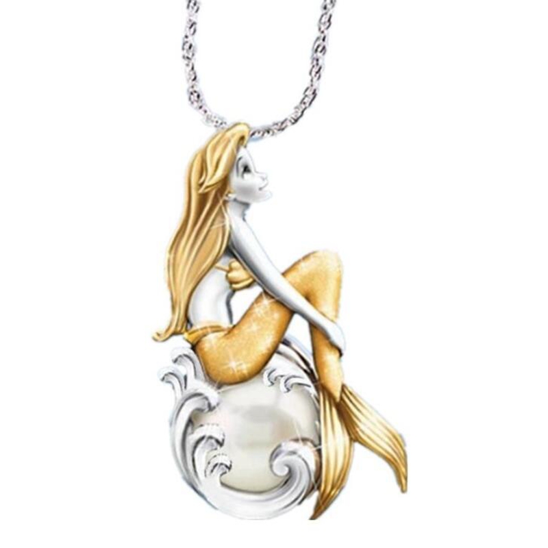 

10pcs / lots European and American Fashion New Two-Tone Mermaid Pendants Ancient silver Necklaces Personality Women Accessories T-156