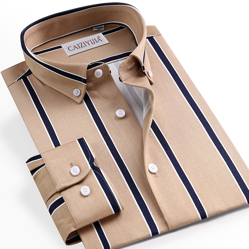 

Men's Contrast Color Block Button Down Striped Dress Shirts Pocket-less Design Casual Standard-fit Long Sleeve Shirt, Czlx5017